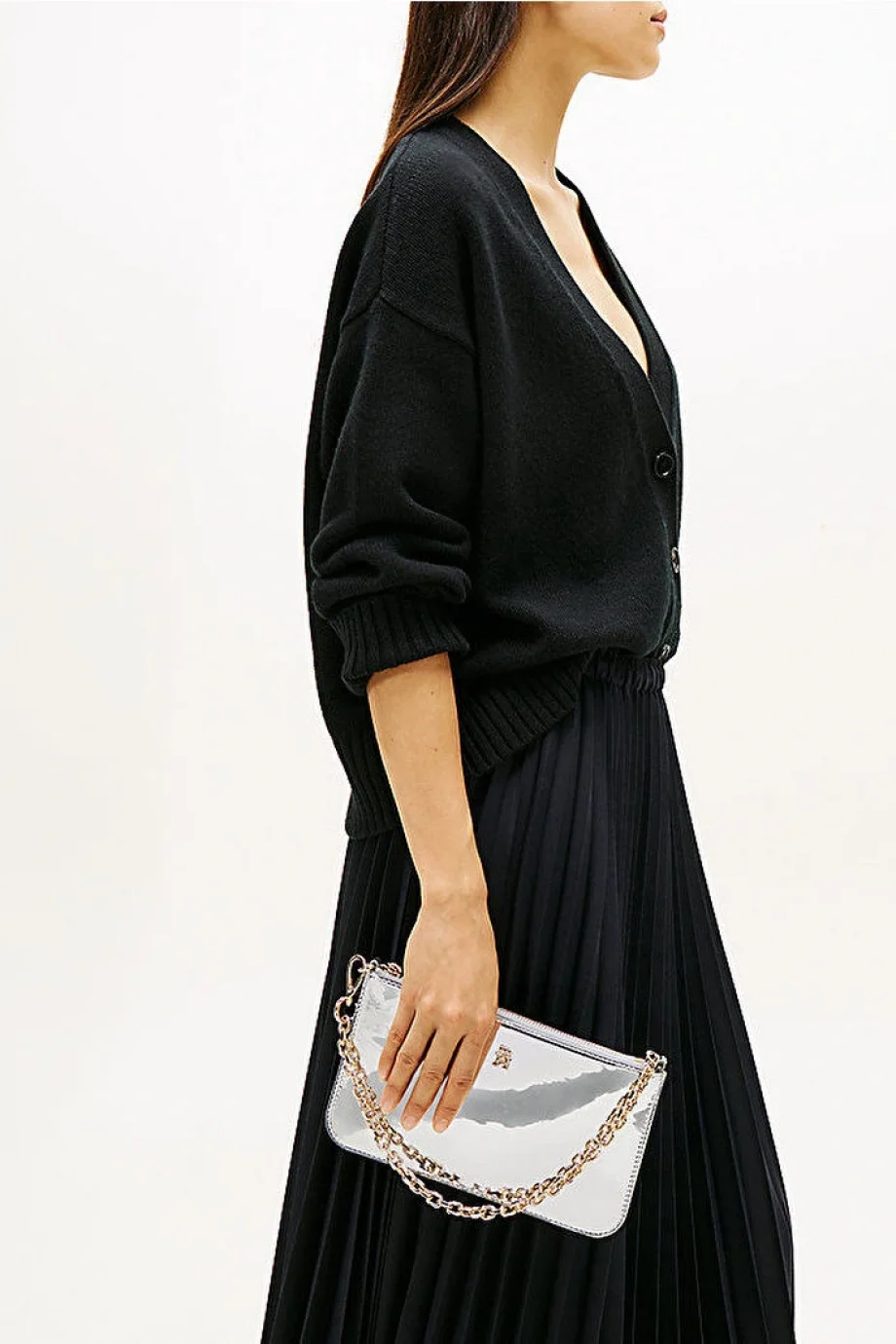 Tommy Hilfiger TH Icon Metalik Zincirli Omuz Kadın Gri Cüzdan AW0AW18219PE6