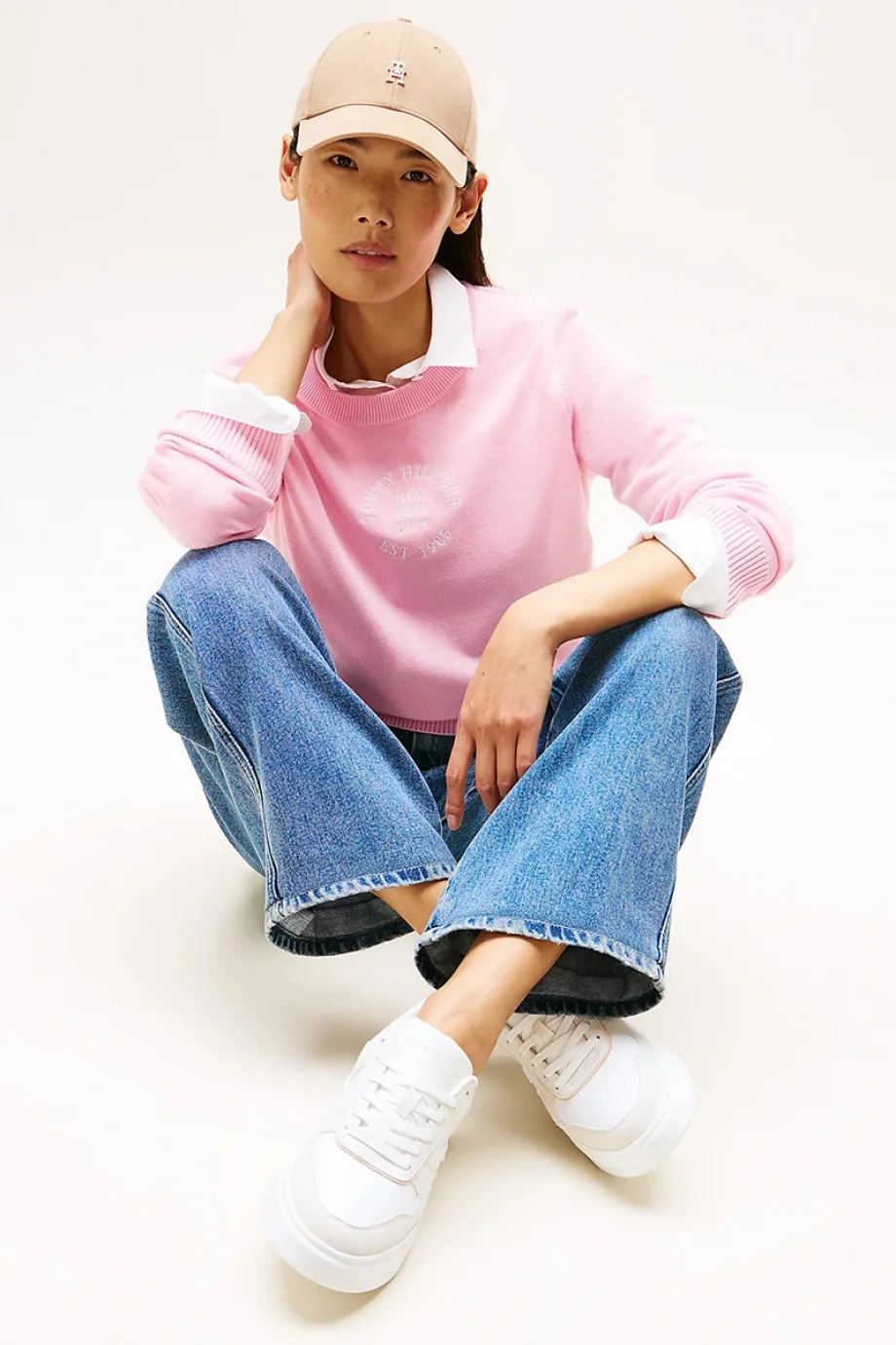 Tommy Hilfiger TH Moda Kort Tarzı Karışık Materyal Kadın Beyaz  Sneaker FW0FW086320JG