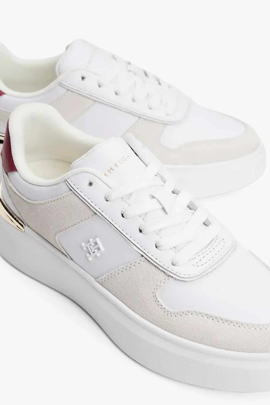 Tommy Hilfiger TH Moda Kort Tarzı Karışık Materyal Kadın   Beyaz Sneaker FW0FW08632YBS