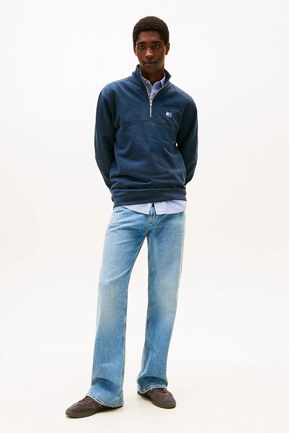 Tommy Hilfiger TJM Normal Kesim Amblemli Yarım Fermuarlı Erkek Mavi Sweatshirt DM0DM22344C1G