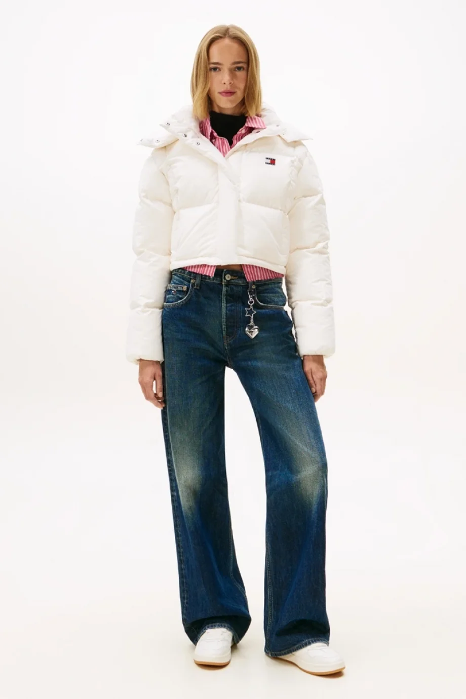 Tommy Hilfiger TJW Alaska Grid Kısa Kuş Tüyü Kadın Beyaz  Mont  DW0DW21624YBH