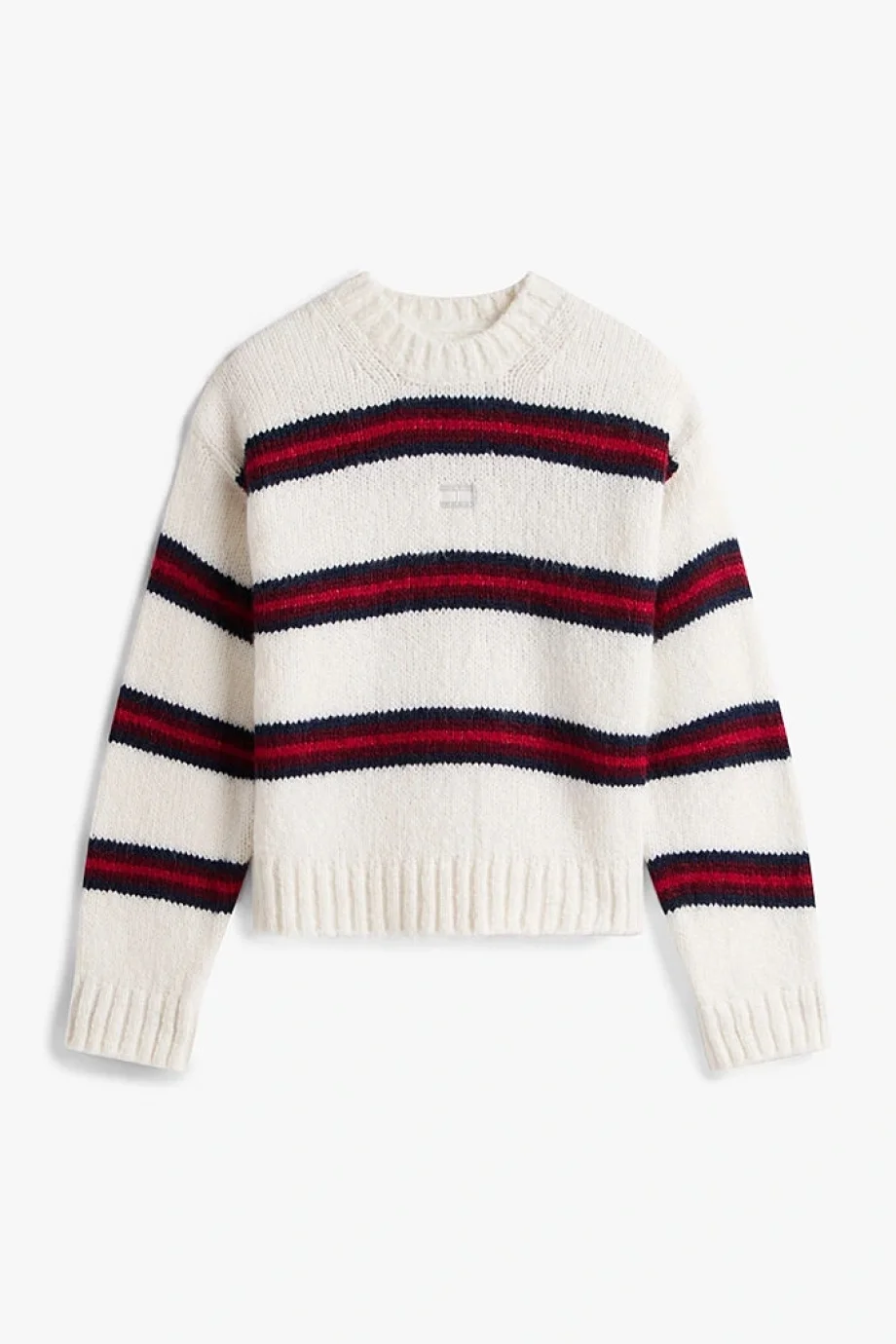 Tommy Hilfiger TJW Armalı Çizgili Yumuşak Kadın Beyaz Kazak DW0DW21679YBH