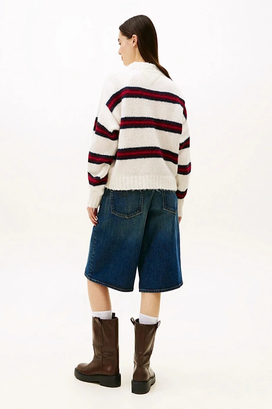 Tommy Hilfiger TJW Armalı Çizgili Yumuşak Kadın Beyaz Kazak DW0DW21679YBH