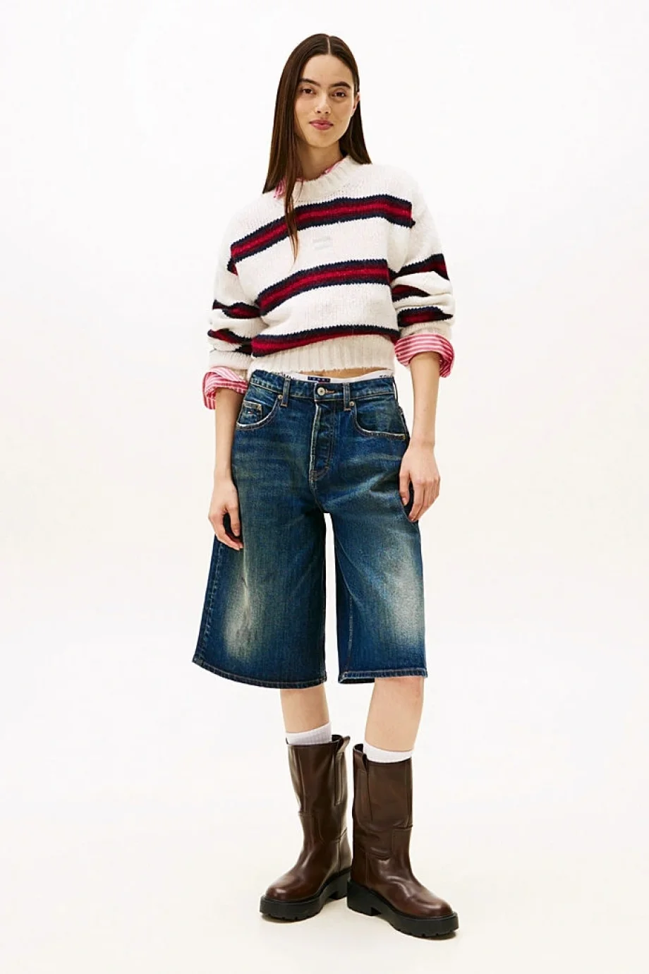 Tommy Hilfiger TJW Armalı Çizgili Yumuşak Kadın Beyaz Kazak DW0DW21679YBH