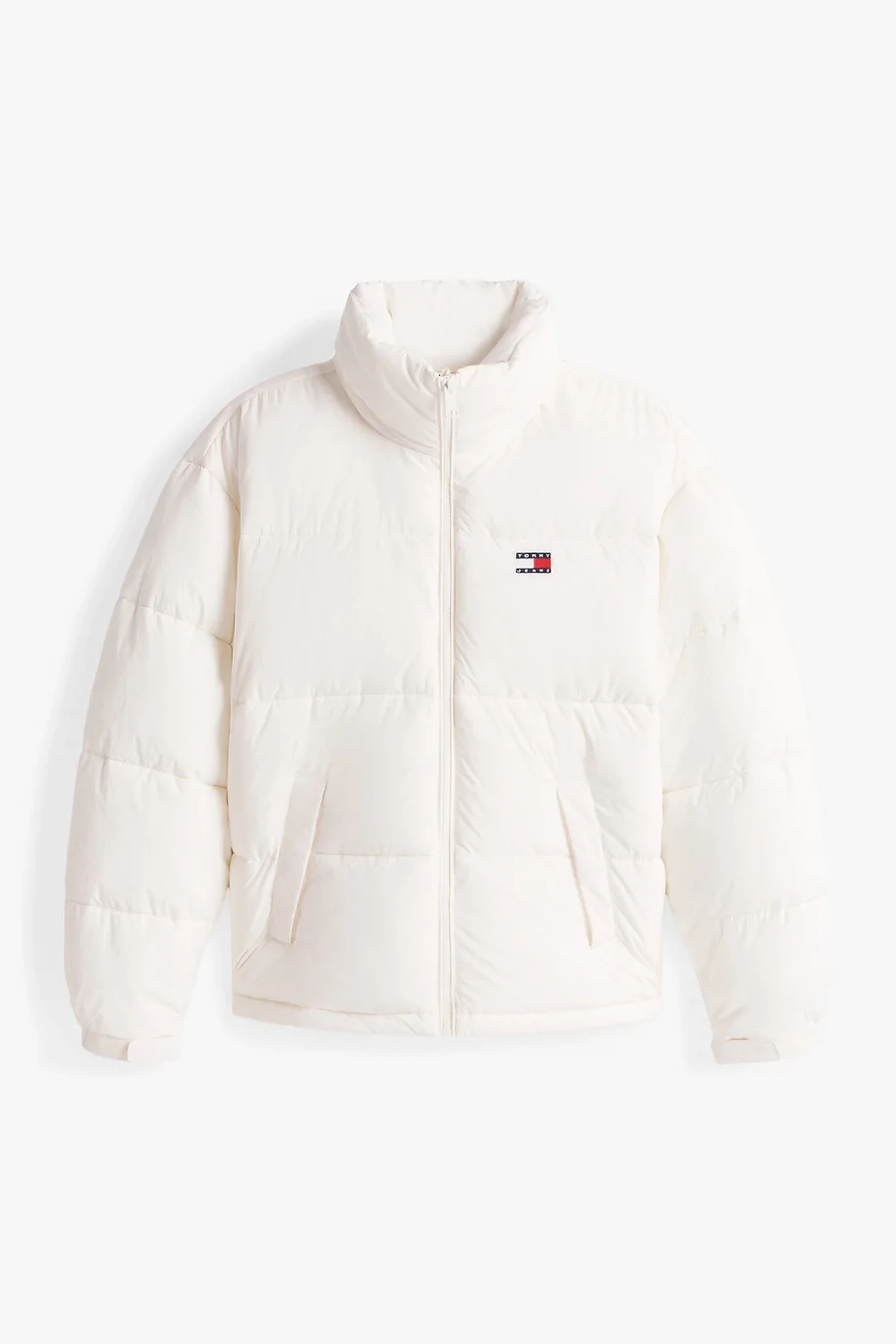 Tommy Hilfiger TJW Büyük Beden Kapüşonlu Bayraklı Şişme Kadın Beyaz Mont DW0DW22041YBH