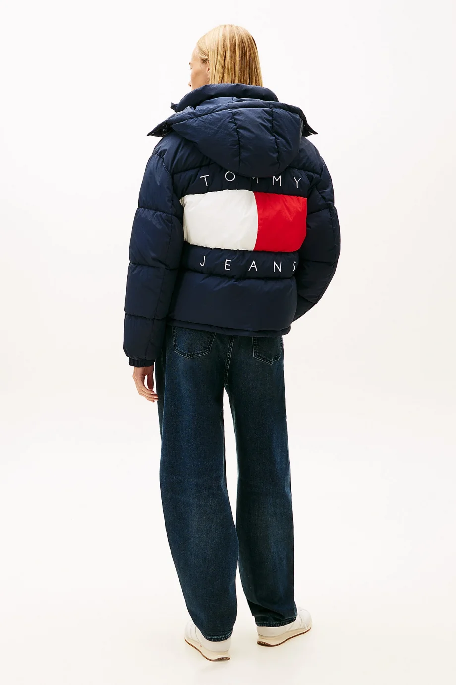 Tommy Hilfiger TJW Büyük Beden Kapüşonlu Bayraklı Şişme Kadın Mavi Mont DW0DW22041C1G