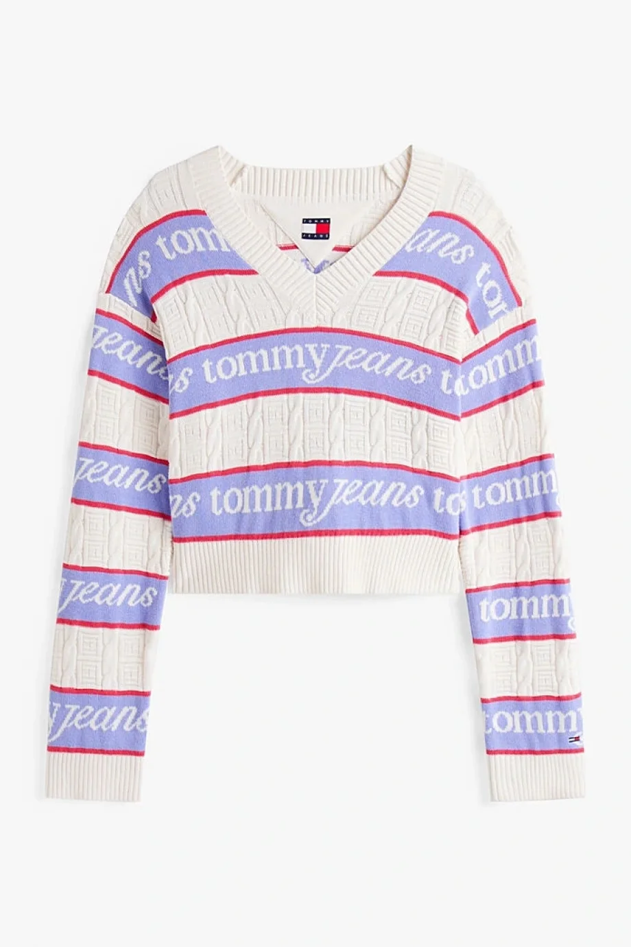 Tommy Hilfiger TJW Çizgili Logolu Kadın Beyaz Kazak DW0DW21682YBH