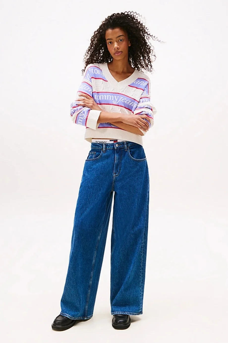 Tommy Hilfiger TJW Çizgili Logolu Kadın Beyaz Kazak DW0DW21682YBH