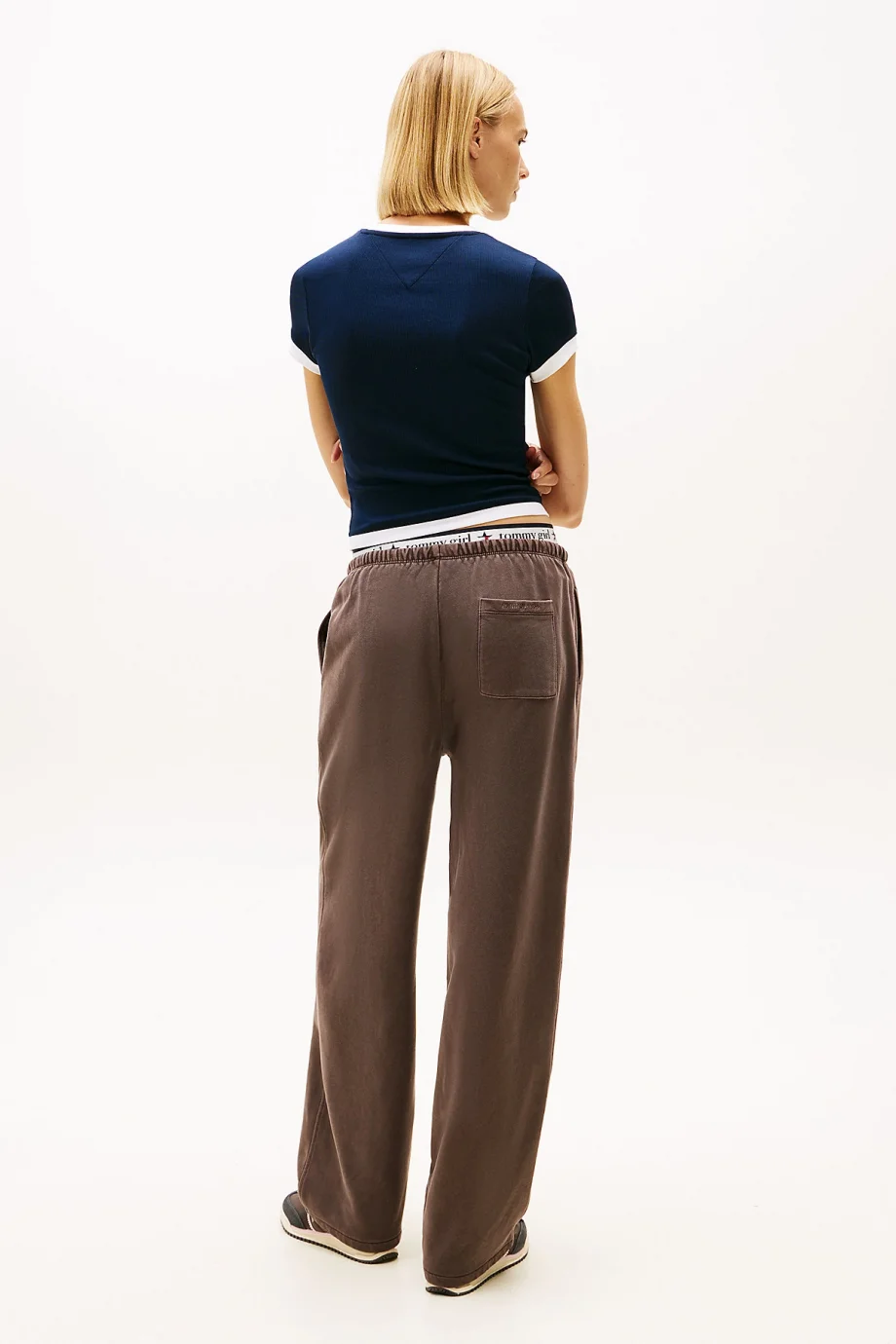 Tommy Hilfiger TJW Dar Kesim Amblemli Kısa Kollu Fitilli Kadın Mavi T-shirt DW0DW22575C1G