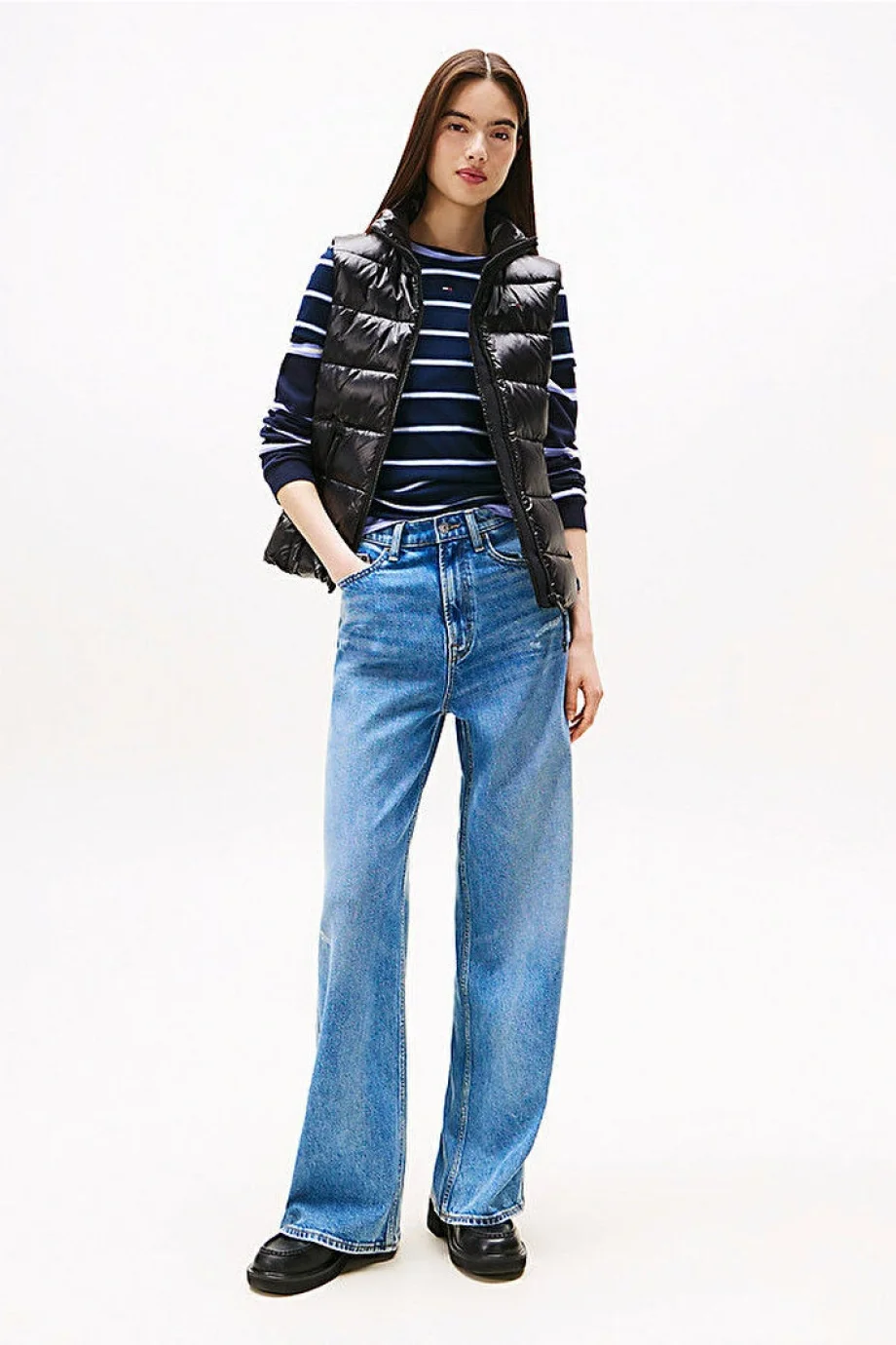 Tommy Hilfiger TJW Dar Kesim Fermuarlı Baskılı Kuş Tüyü Kadın Siyah Yelek DW0DW21622BDS