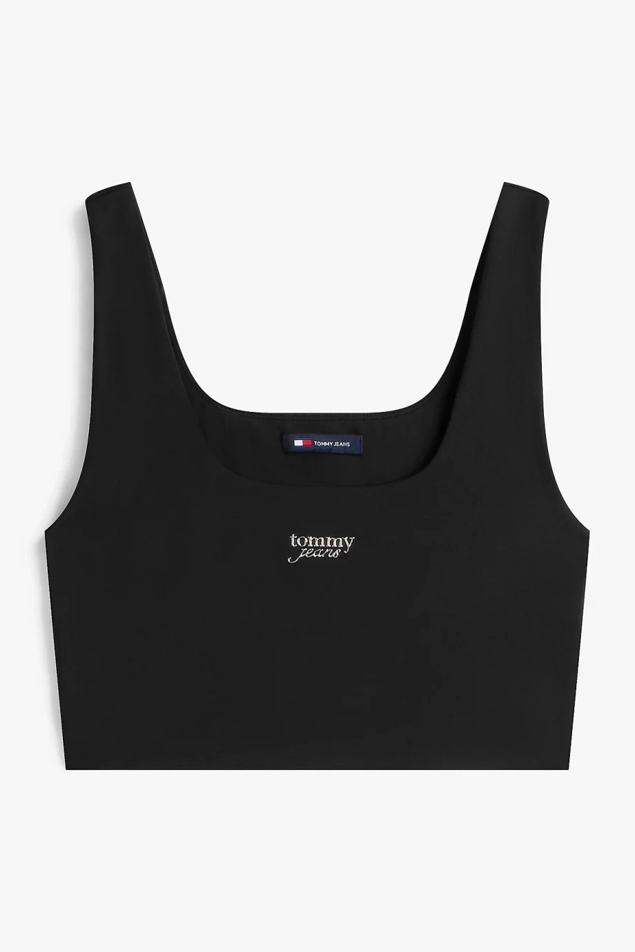 Tommy Hilfiger TJW Dar Kesim Kısa Gümüş Rengi Yazı Baskılı Kadın Siyah Atlet  DW0DW21564BDS