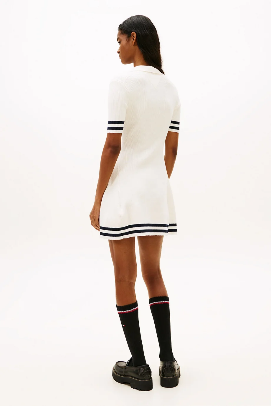 Tommy Hilfiger TJW F&F Triko Polo Yakalı Mini Kadın Beyaz Elbise DW0DW22106YBH