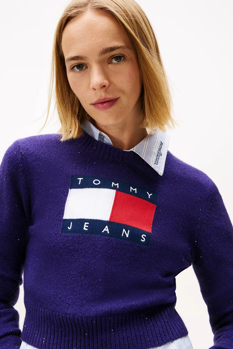 Tommy Hilfiger TJW Işıltılı Bayrak Desenli Kadın Mor Kazak DW0DW21690VLY