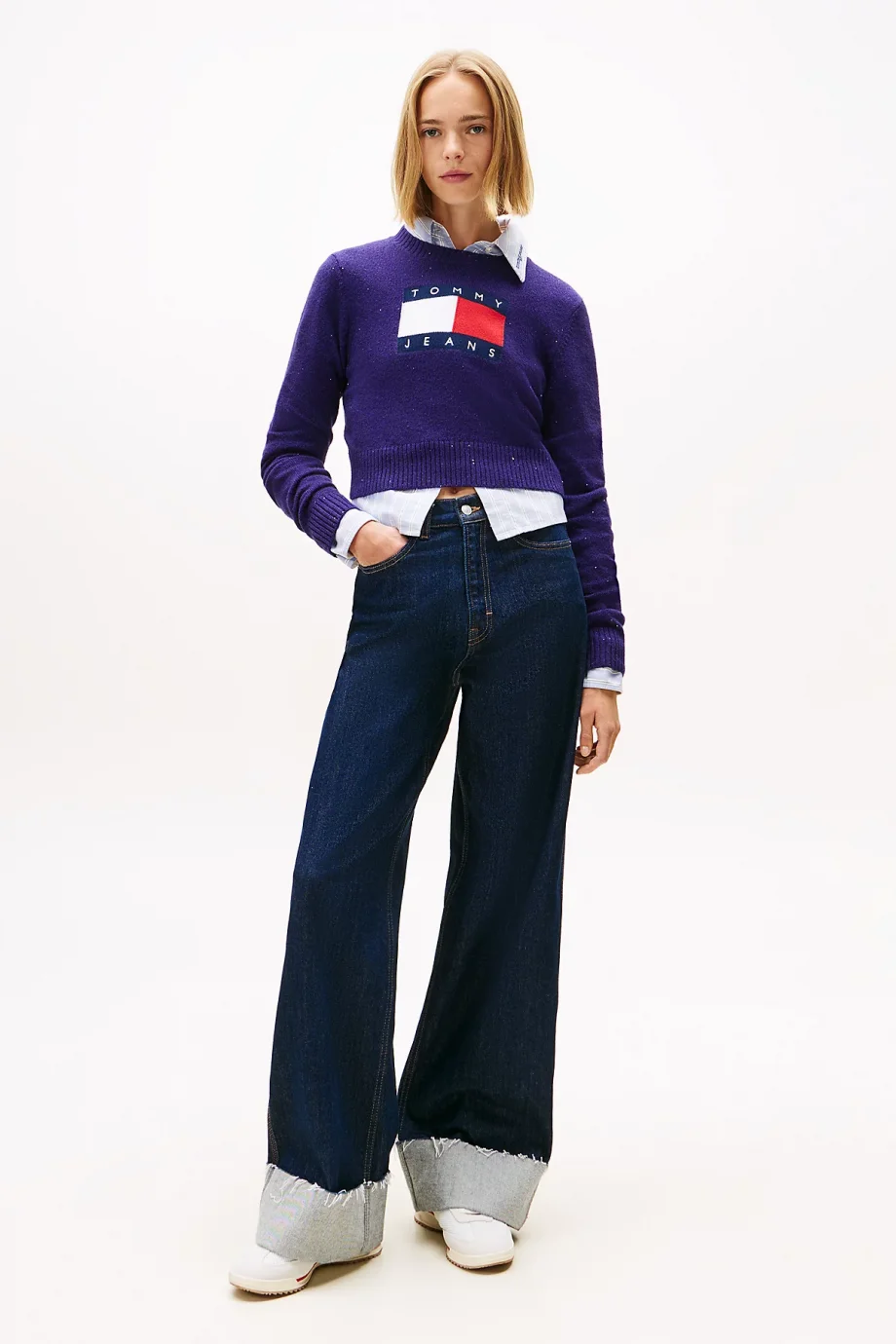 Tommy Hilfiger TJW Işıltılı Bayrak Desenli Kadın Mor Kazak DW0DW21690VLY