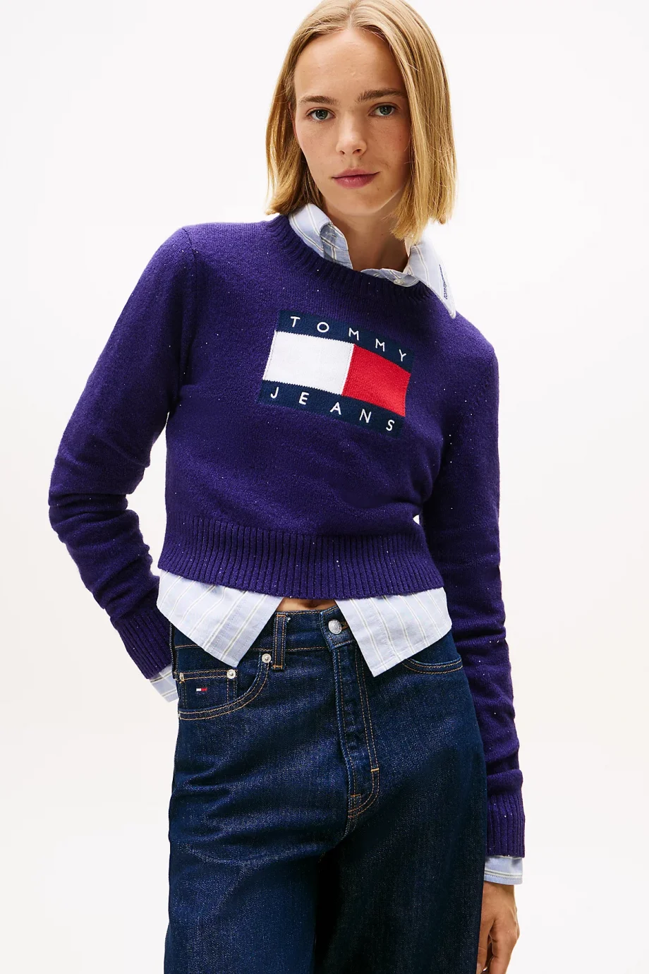 Tommy Hilfiger TJW Işıltılı Bayrak Desenli Kadın Mor Kazak DW0DW21690VLY