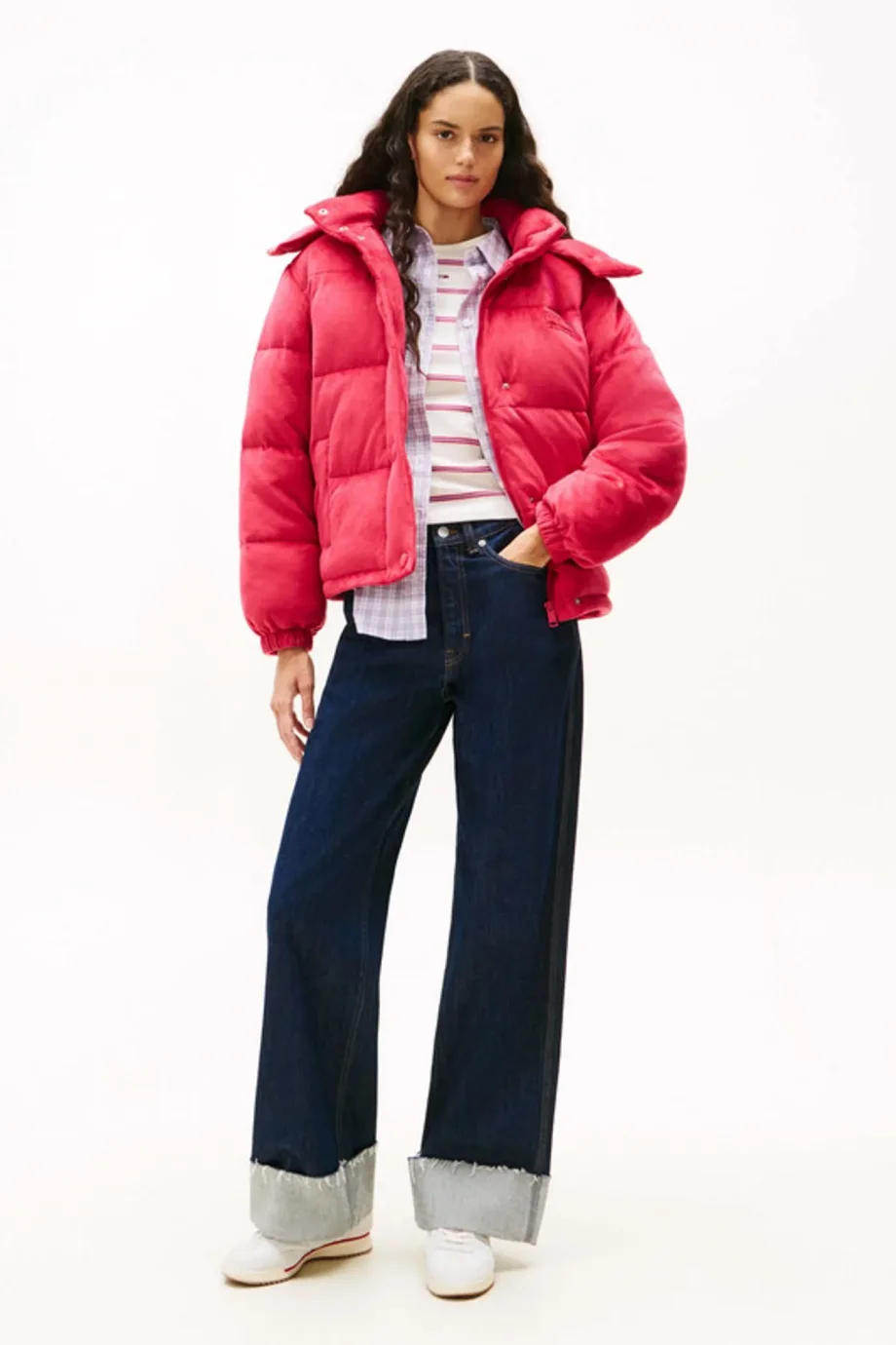 Tommy Hilfiger TJW Kapitone Kadife Şişme Kadın Kırmızı  Mont  DW0DW21668XJP