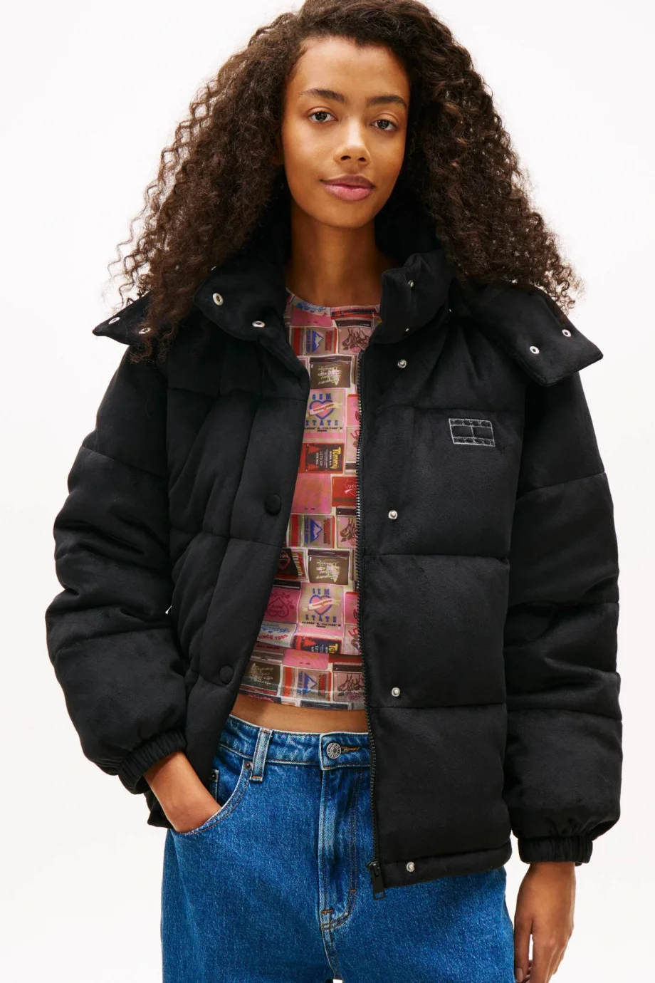 Tommy Hilfiger TJW Kapitone Kadife Şişme Kadın Siyah  Mont  DW0DW21668BDS