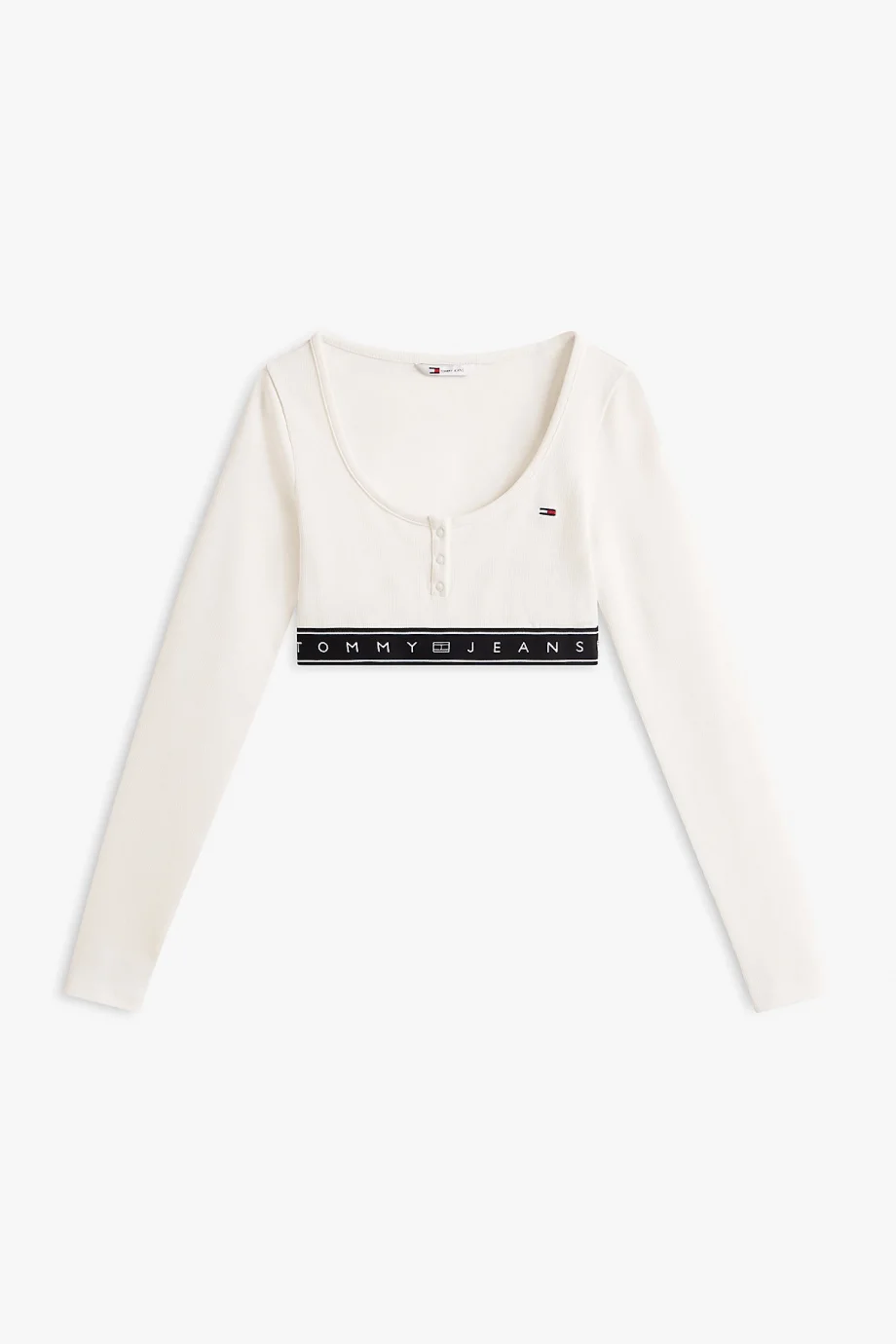 Tommy Hilfiger TJW Kısa Şerit Detaylı Uzun Kollu Fitilli Kadın Beyaz T-shirt DW0DW22538YBH