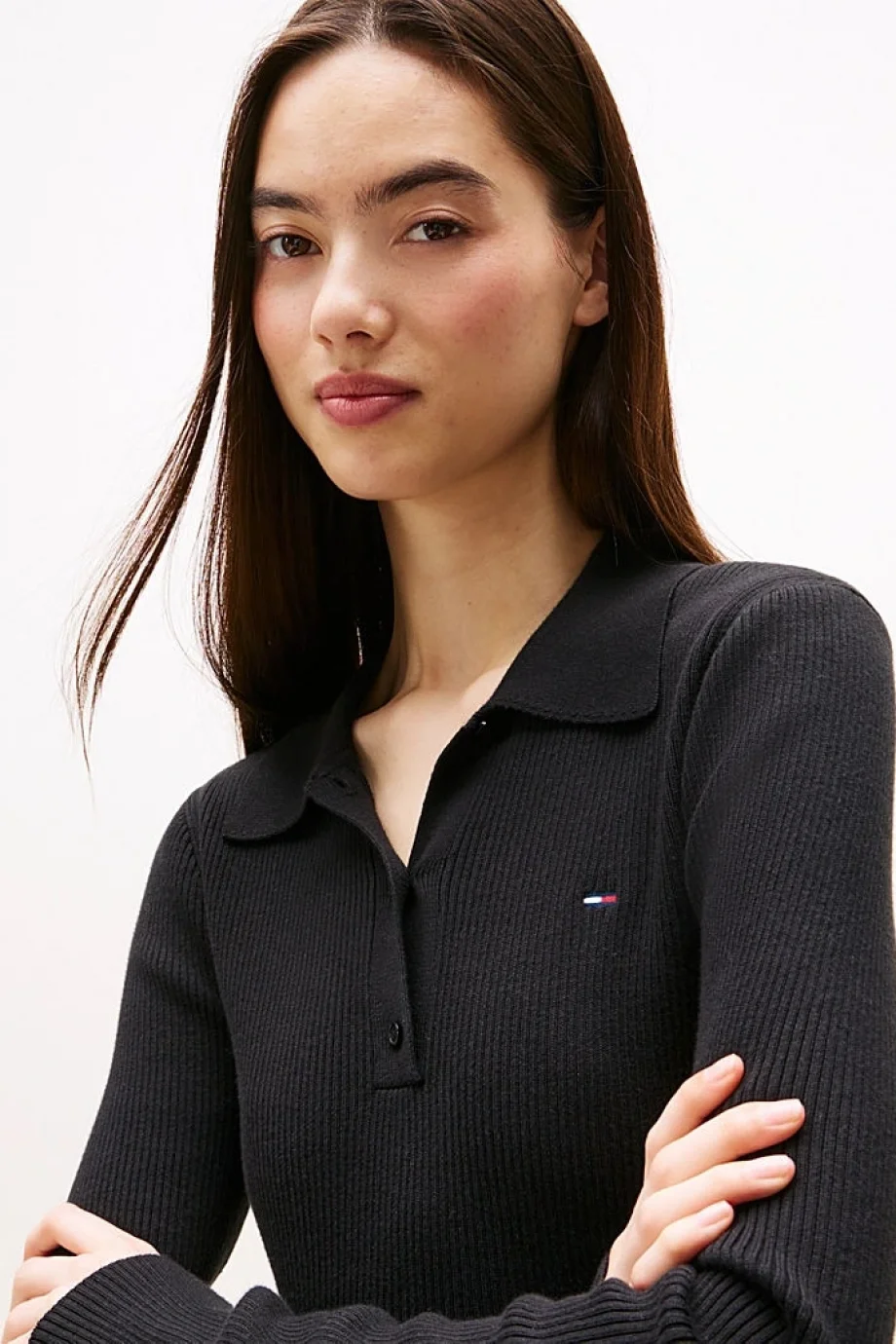 Tommy Hilfiger TJW Klasik Polo Uzun Kollu Kadın Siyah Kazak DW0DW21829BDS