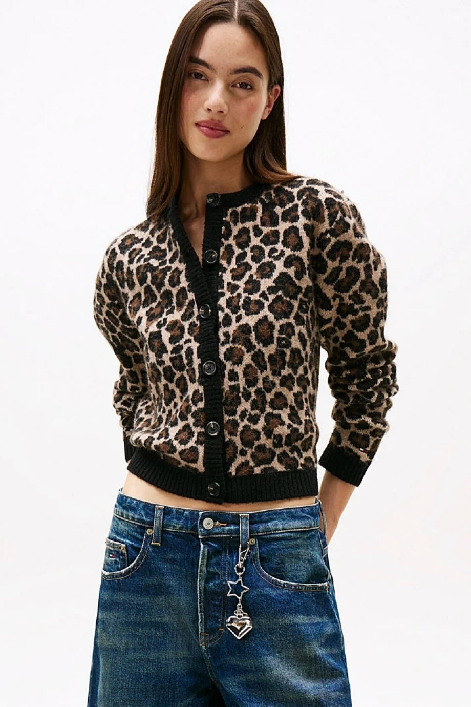Tommy Hilfiger TJW Leopar Desenli Kadın Kahverengi Hırka DW0DW219680HD