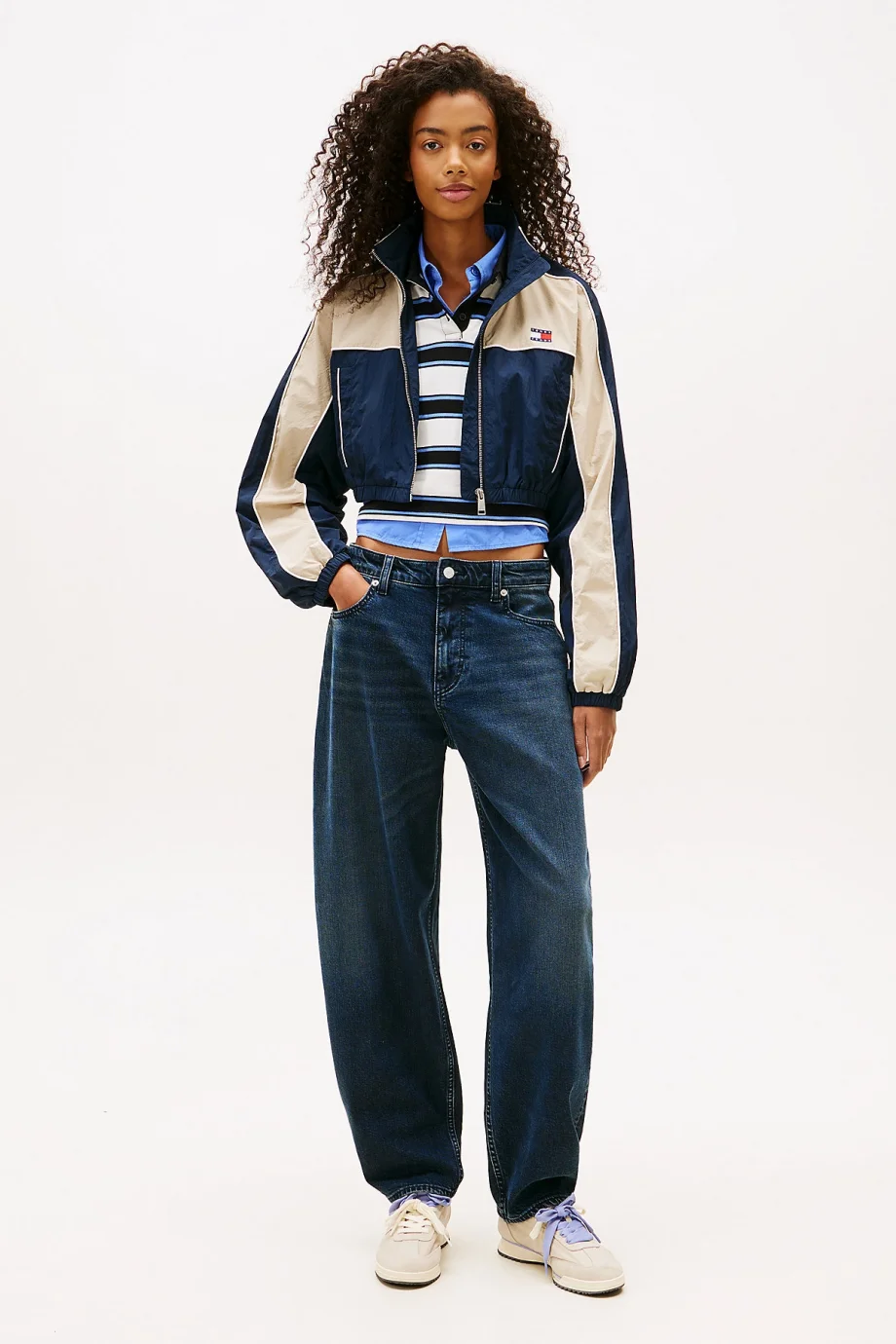 Tommy Hilfiger TJW Naylon Şerit Detaylı Kadın Mavi Yağmurluk DW0DW22055C1G