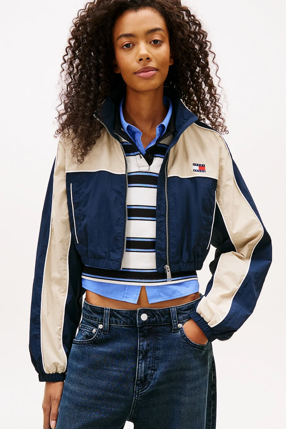 Tommy Hilfiger TJW Naylon Şerit Detaylı Kadın Mavi Yağmurluk DW0DW22055C1G