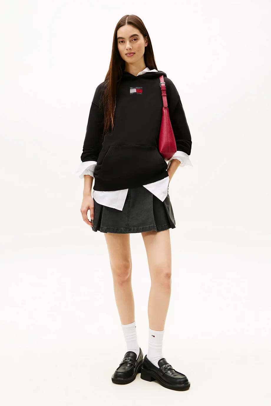 Tommy Hilfiger TJW Rahat Kesim Parti Bayraklı Kadın Siyah Sweatshirt DW0DW21605BDS