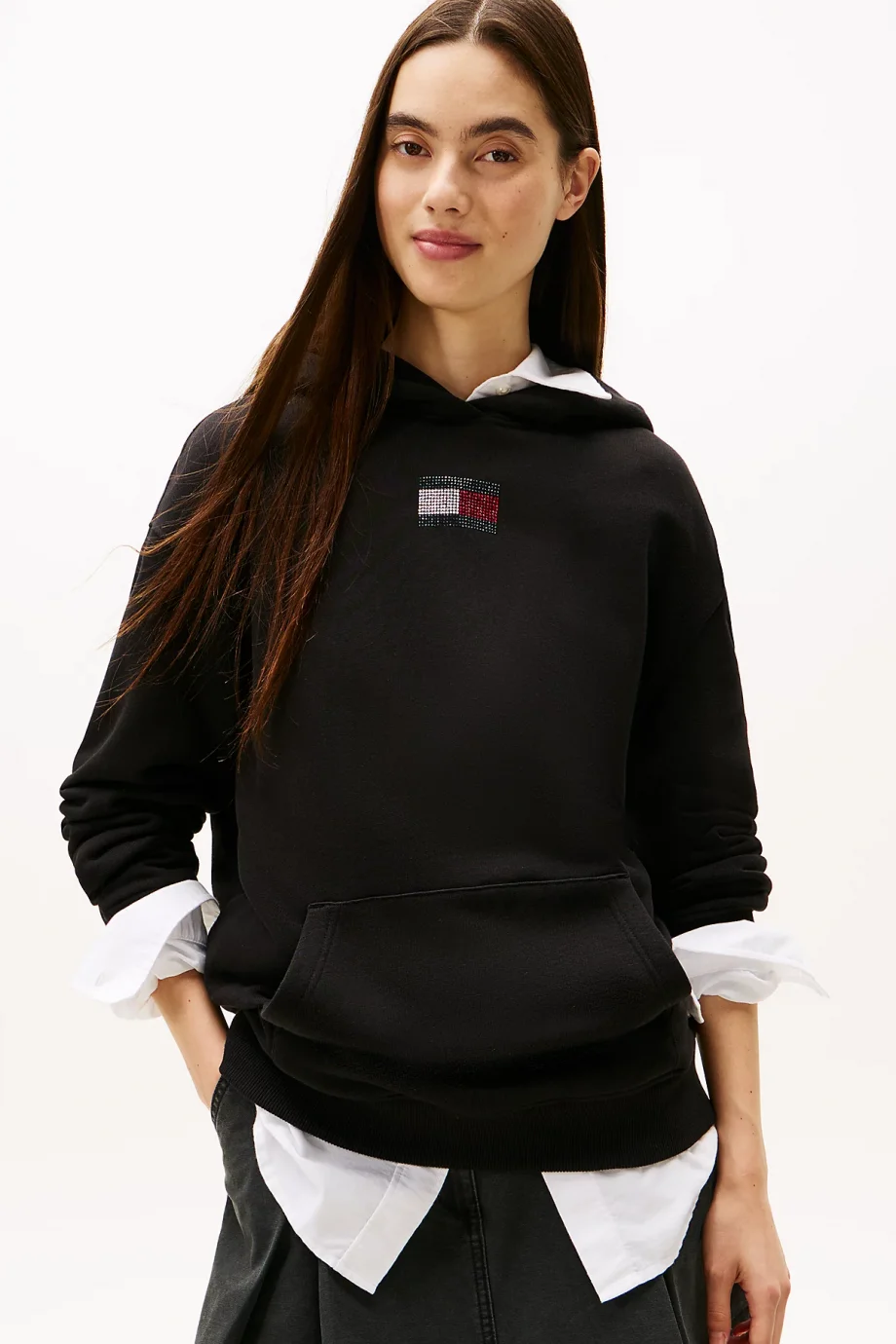 Tommy Hilfiger TJW Rahat Kesim Parti Bayraklı Kadın Siyah Sweatshirt DW0DW21605BDS
