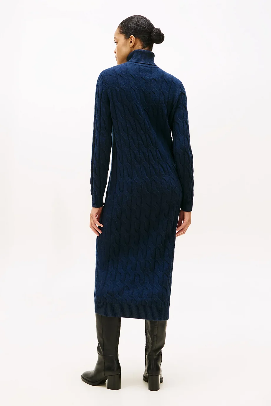 Tommy Hilfiger Yumuşak Yün Saç Örgülü Balıkçı Yaka Uzun Kollu Kadın Mavi Elbise WW0WW46429C1G