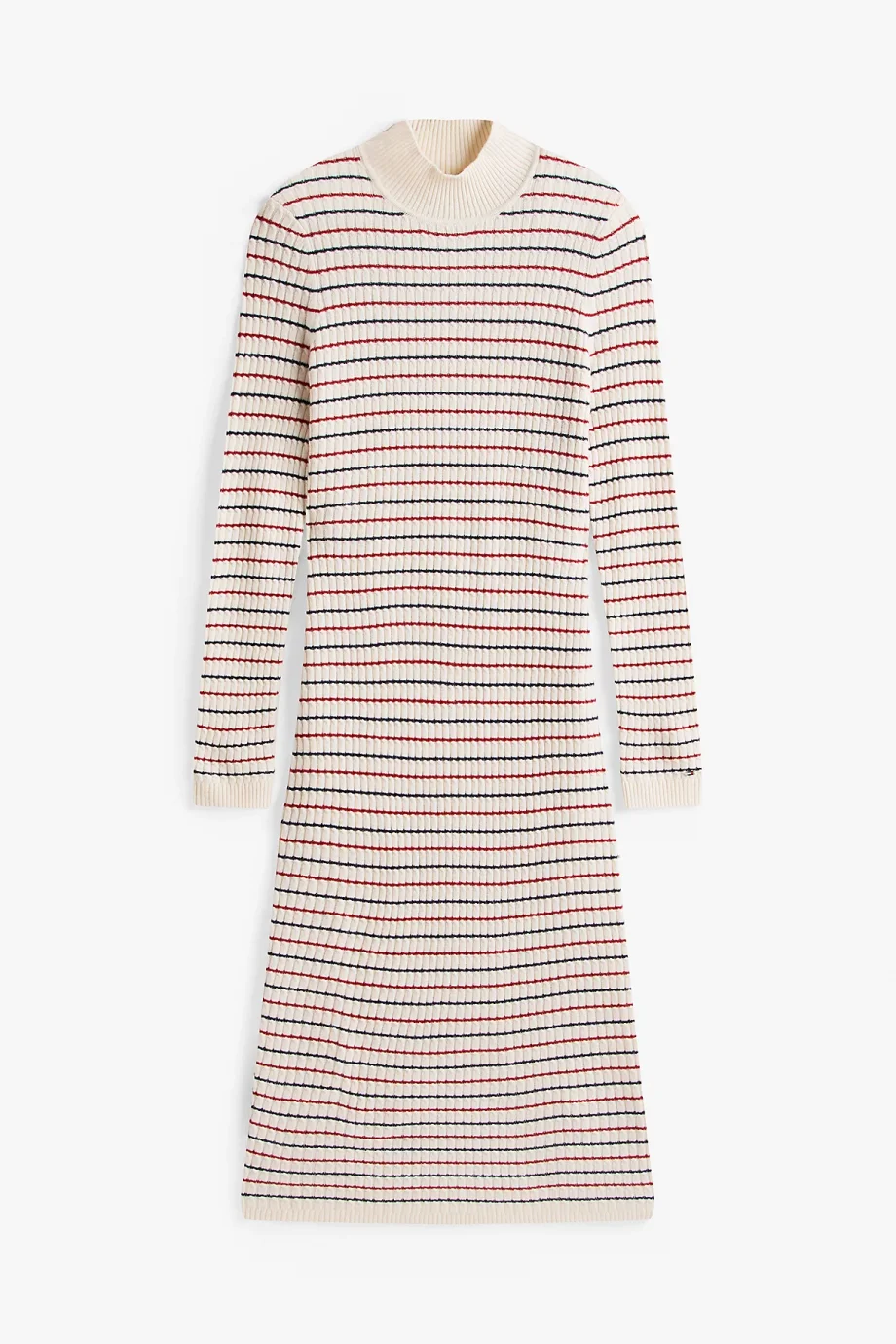 Tommy Hilfiger Yün Kaşmir Karışımlı Saç Örgülü Yarım Balıkçı Yaka Uzun Kollu Kadın Beyaz Elbise WW0WW464300FH