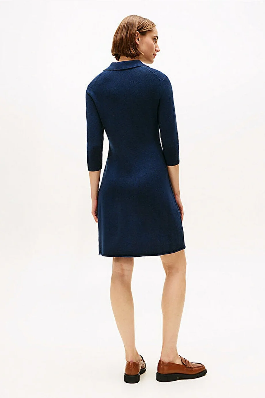 Tommy Hilfiger Yün Kaşmir Karışımlı Saç Örgülü Yarım Balıkçı Yaka Uzun Kollu Kadın Mavi Elbise WW0WW46430C1G