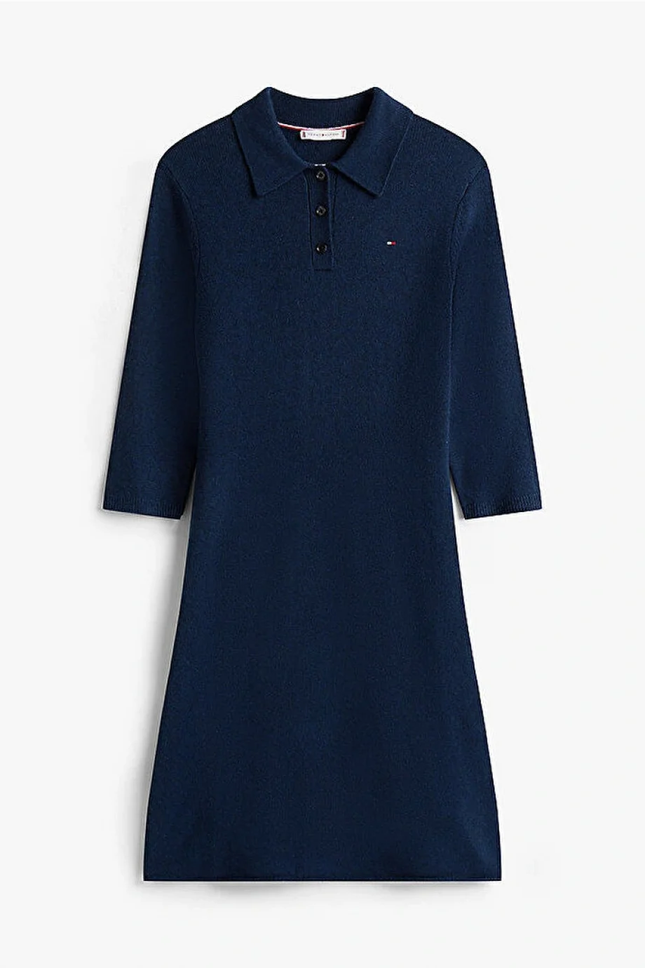 Tommy Hilfiger Yün Kaşmir Karışımlı Saç Örgülü Yarım Balıkçı Yaka Uzun Kollu Kadın Mavi Elbise WW0WW46430C1G