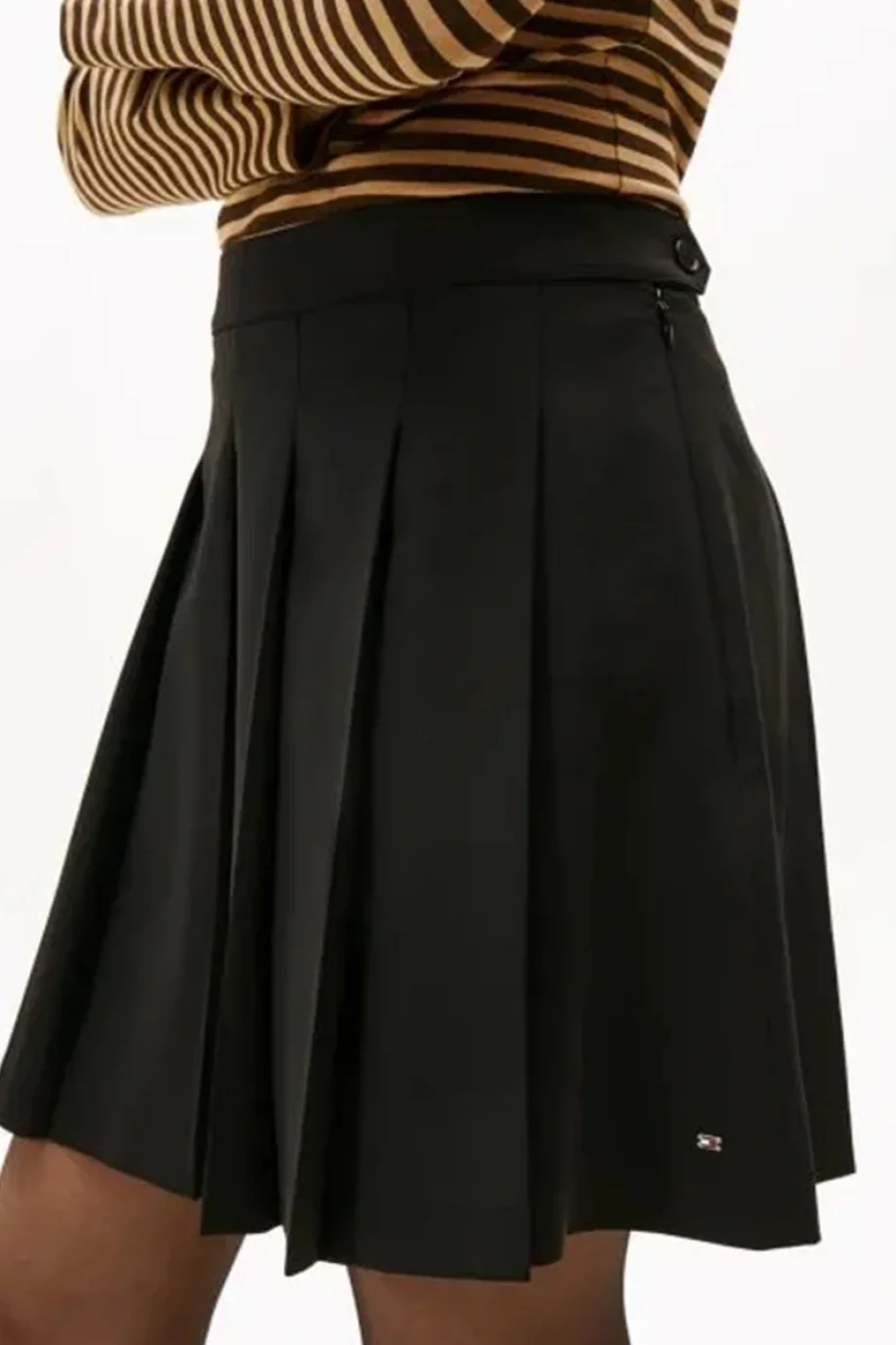 Tommy Hilfiger Zamansız Yün Pileli Mini Kadın Siyah  Etek WW0WW48354BDS