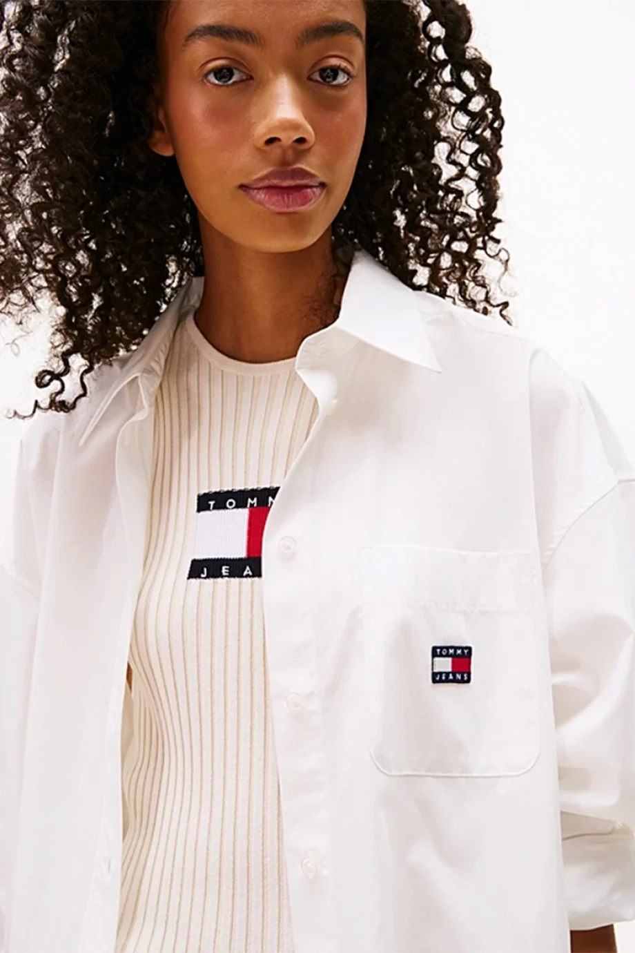 Tommy Hilfiger Badge Kadın Beyaz Gömlek DW0DW21122YBL