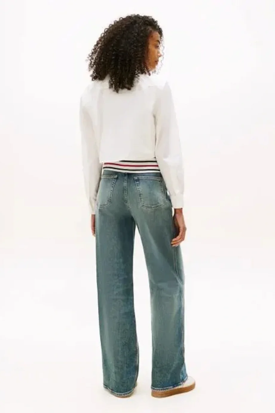 Tommy Hilfiger Kadın Çizgili Kısa Poplin Beyaz Gömlek DW0DW21400YBL