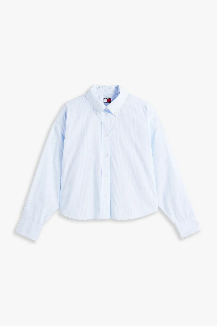 Tommy Hilfiger Kadın Çizgili Kısa Poplin Mavi Gömlek DW0DW214000BC