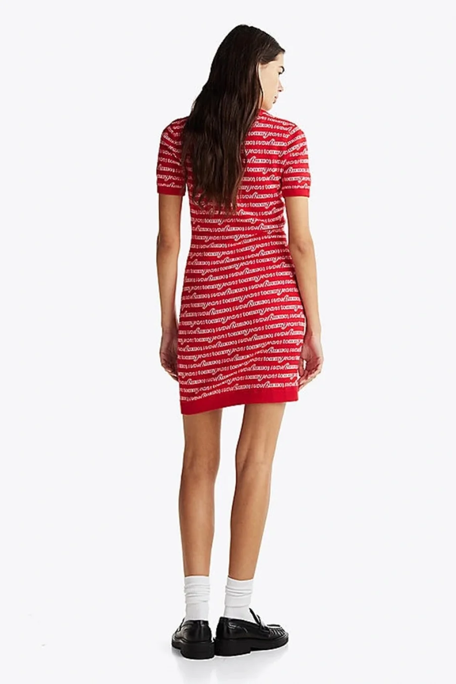 Tommy Hilfiger TJW SCRIPT AOP SWEATER DRESS Kadın kırmızı Elbise DW0DW194780KS