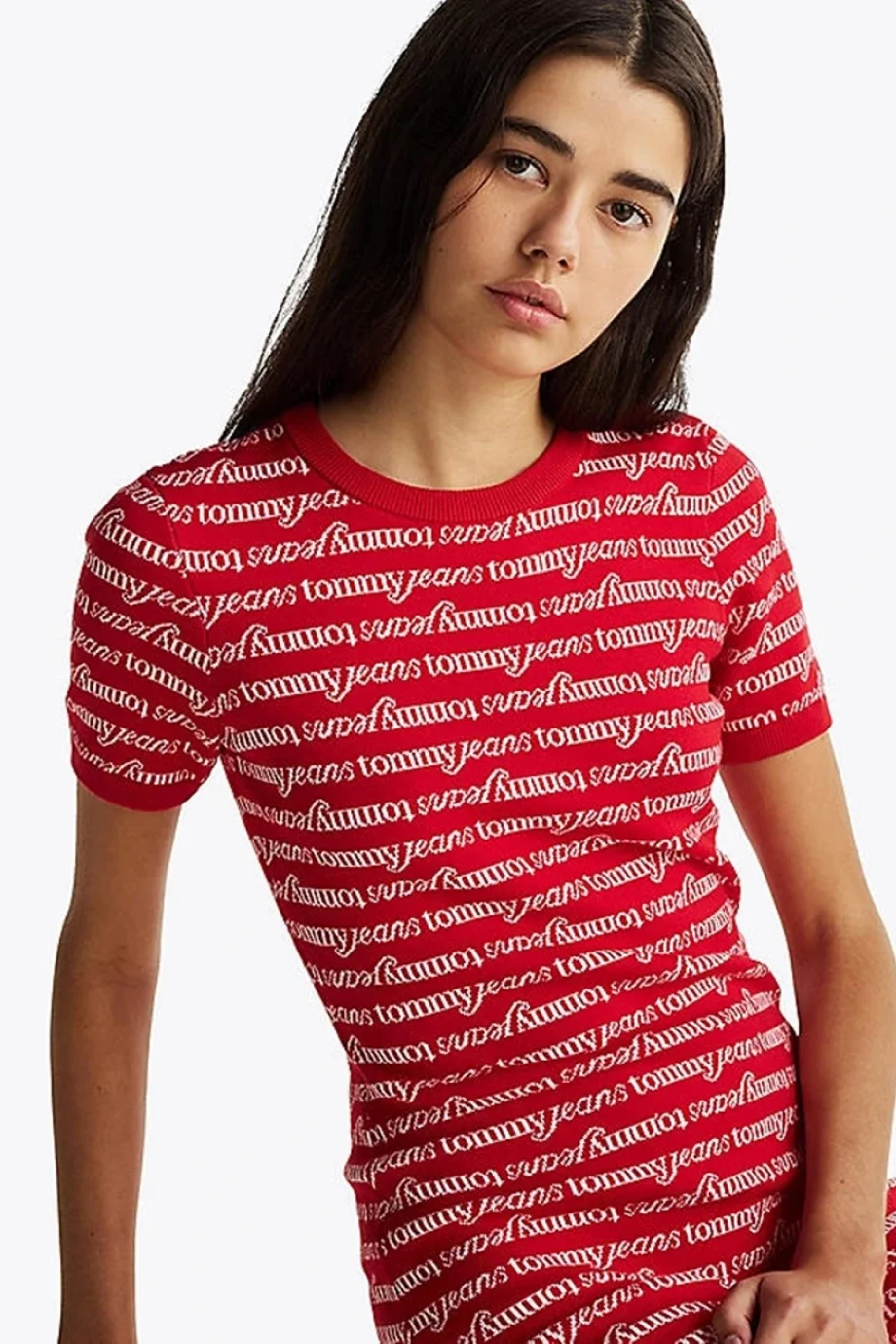 Tommy Hilfiger TJW SCRIPT AOP SWEATER DRESS Kadın kırmızı Elbise DW0DW194780KS