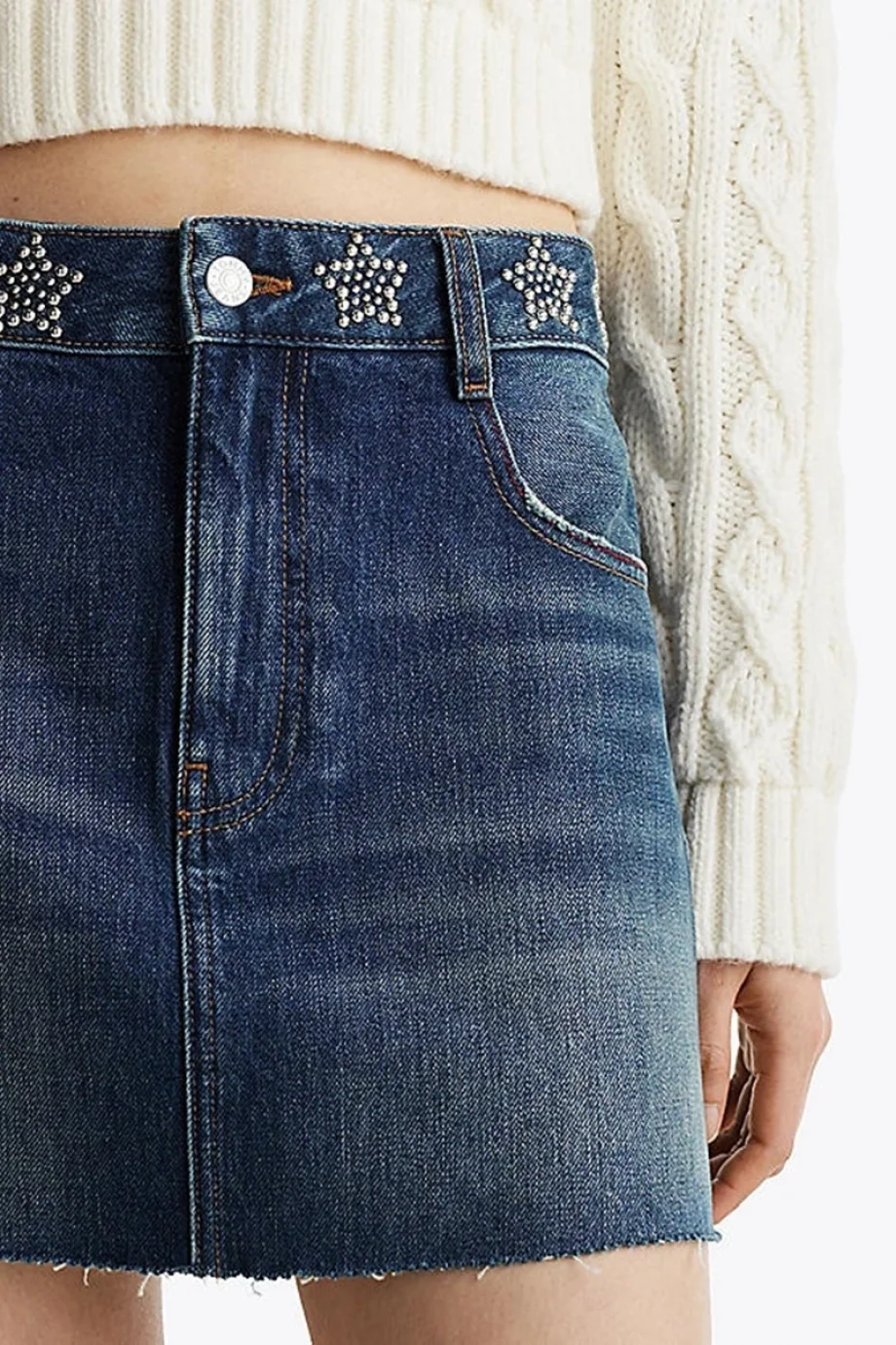 Tommy Hilfiger STUDDED DENIM MINI SKIRT AI9057 Kadın mavi Etek DW0DW198751BK