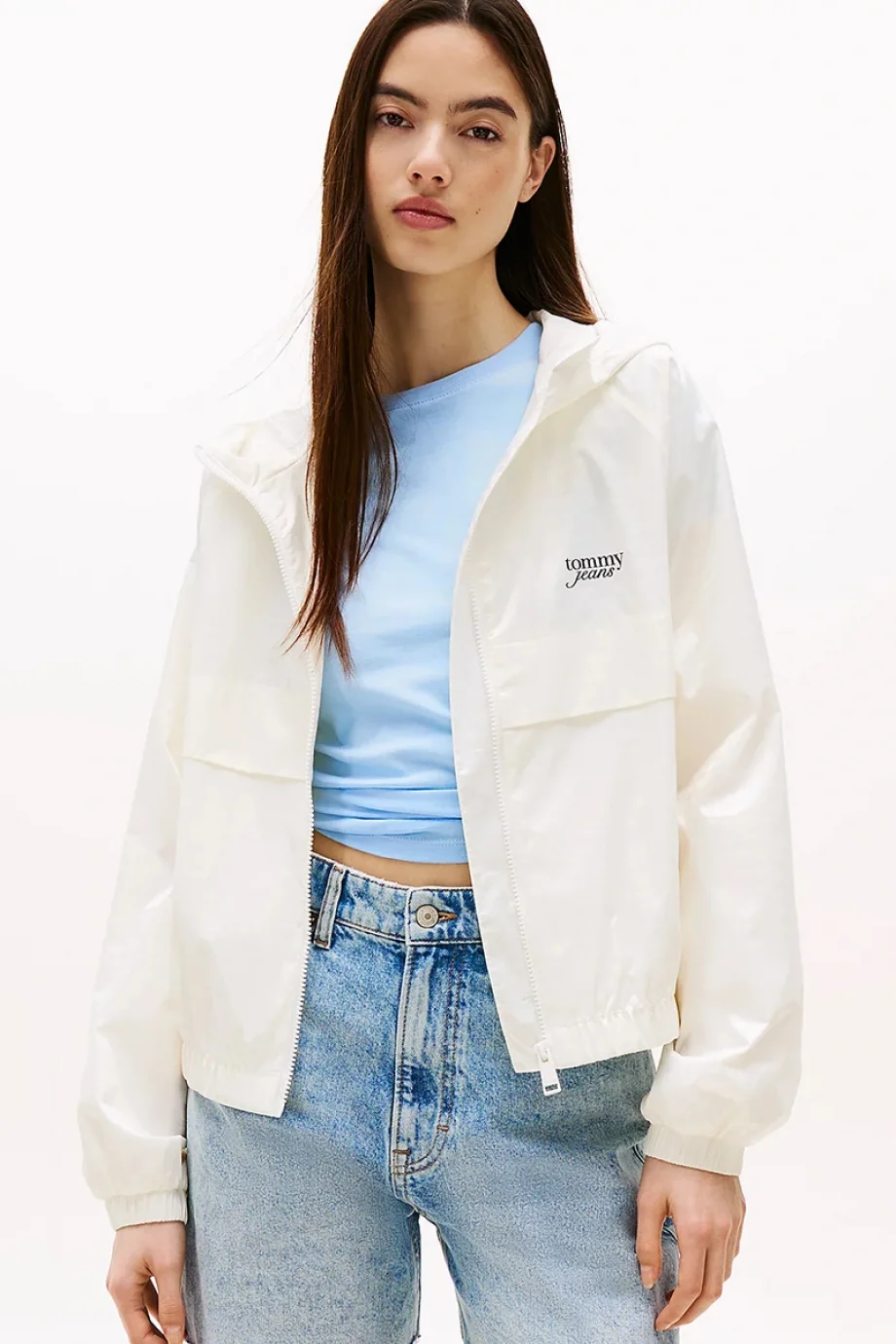 Tommy Hilfiger Script Kadın Beyaz Yağmurluk DW0DW20952YBL