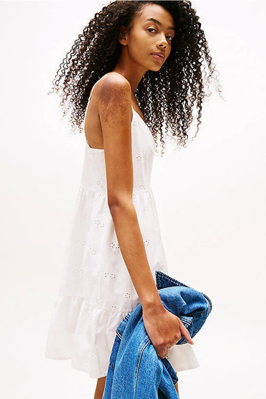 Tommy Hilfiger TJW BRODERIE ANGLAISE DRESS Kadın Beyaz Elbise DW0DW21165YBL