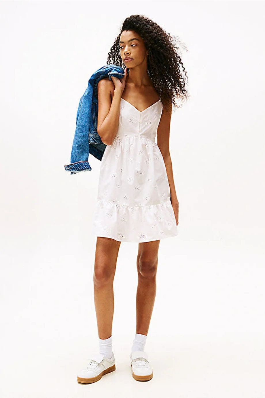 Tommy Hilfiger TJW BRODERIE ANGLAISE DRESS Kadın Beyaz Elbise DW0DW21165YBL