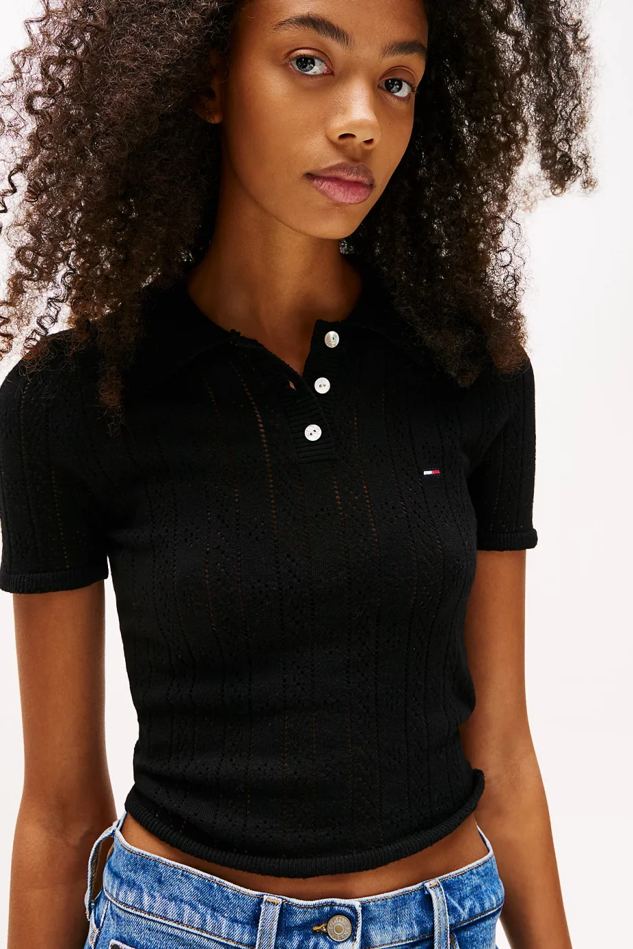 Tommy Hilfiger TJW POINTELLE POLO Kadın Siyah Kazak DW0DW20965BDS