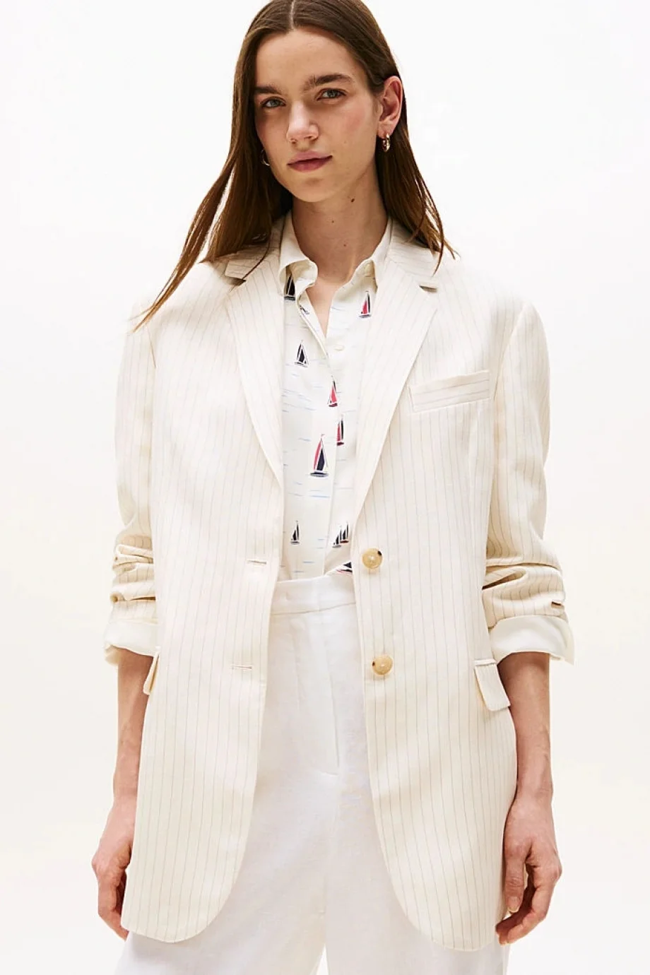 Tommy Hilfiger VISCOSE LINEN RELAXED SB BLAZER Kadın Blazer Ceket WW0WW4616703N