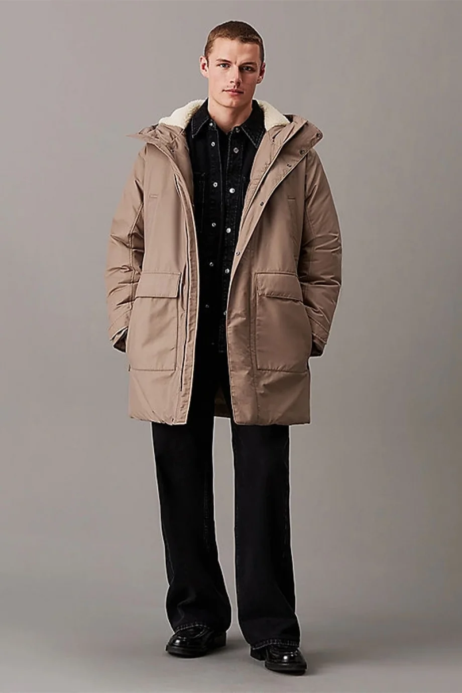 Calvin Klein WARM COTTON NYLON LONG PARKA Erkek GRİ Mont J30J326082-PAV