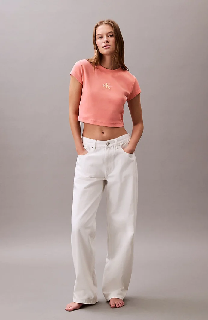 Calvin Klein MONOGRAM BABY TEE Kadın Pembe Crop LV047AB802-VDW