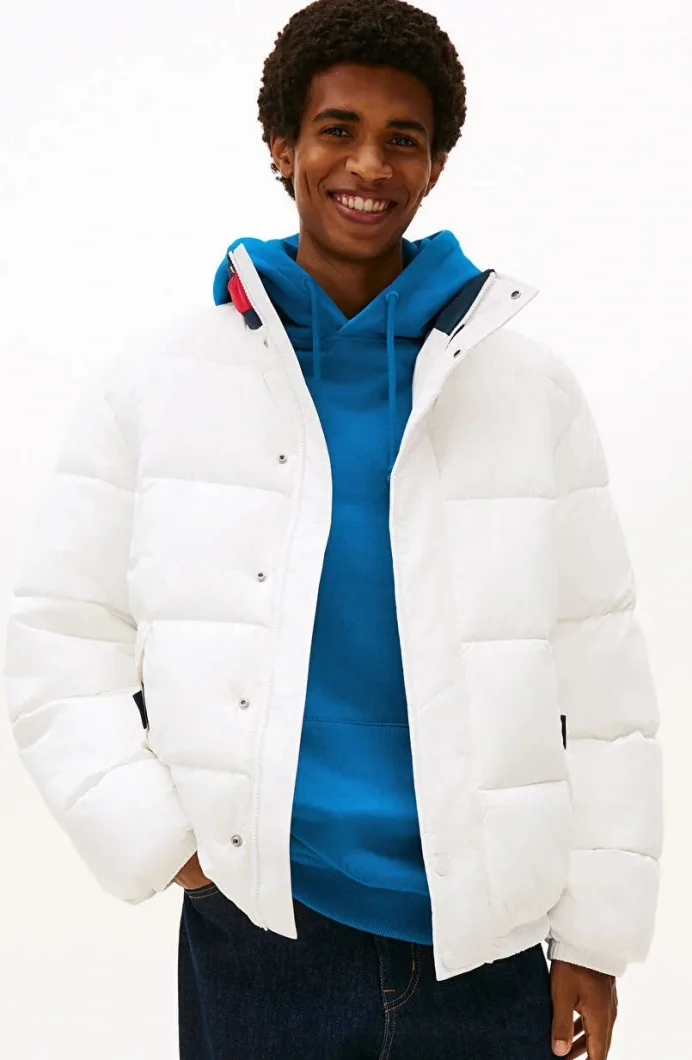 Tommy Hilfiger TJM DNA Yakalı Şişme Erkek Beyaz  Mont  DM0DM22041YBL