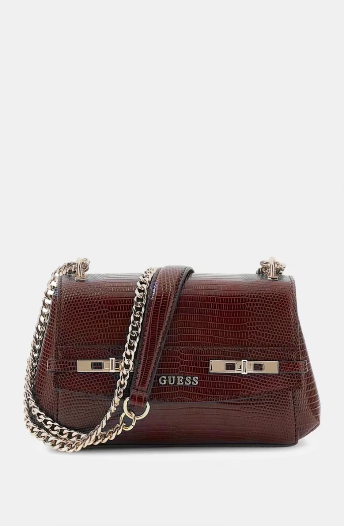 Guess Melinda Mini Dönüştürülebilir Çapraz Askılı Kapaklı Kadın Bordo Omuz Çantası HWKL9933780-BUR