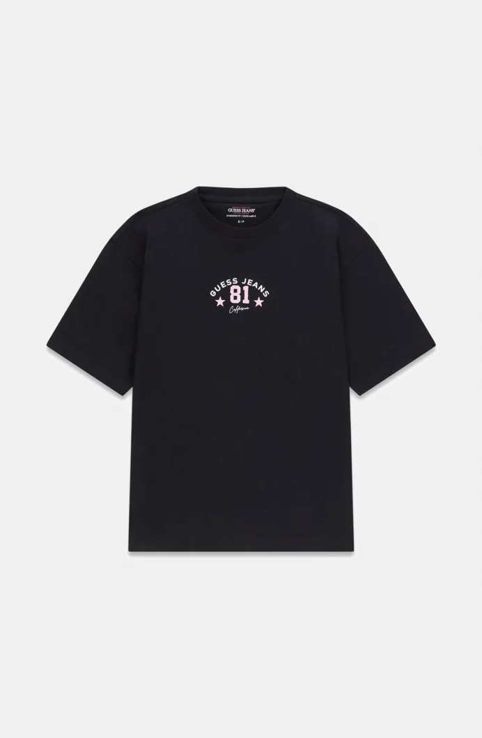 Guess GJ Kısa Kollu Bisiklet Yaka Büyük Beden 81 Yıldız Kadın Siyah T-shirt W6RI20K8HM0-JBLK