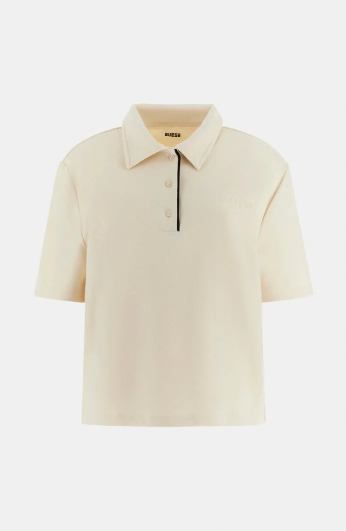 Guess Clara Kutulu Kesim Polo Yakalı Kadın Beyaz Polo T-shirt V6GP12K3044-G047